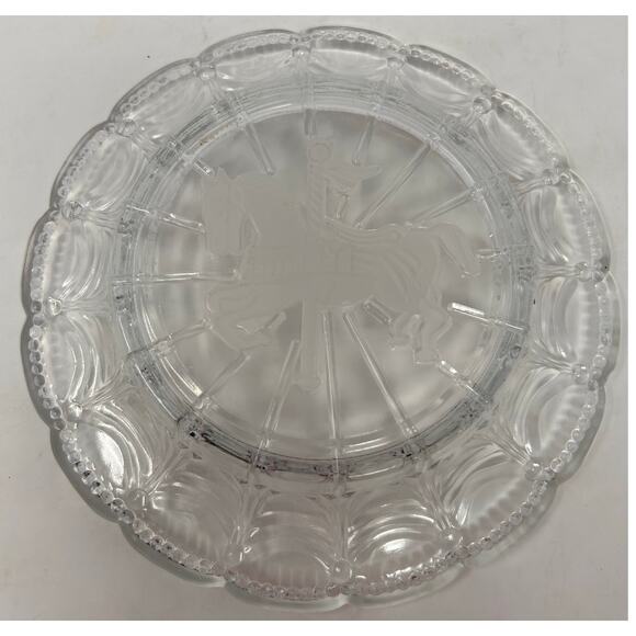 Vintage Cut Etched Clear and Frosted Glass Carousel Horse Candy Dish 8" - Picture 2 of 6